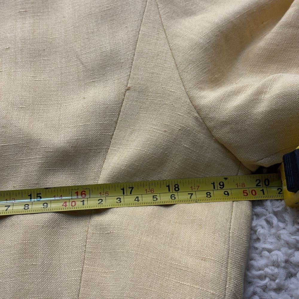 Linen Blend Skirt Suit Size10 Butter Yellow Cargo Safari Fisherman Blazer Jacket - Picture 5 of 13